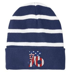 1776 America 4th Of July Usa Flag Fourth Of July Striped Beanie with Solid Band