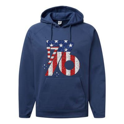 1776 America 4th Of July Usa Flag Fourth Of July Performance Fleece Hoodie