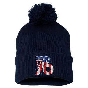 1776 America 4th Of July Usa Flag Fourth Of July Pom Pom 12in Knit Beanie