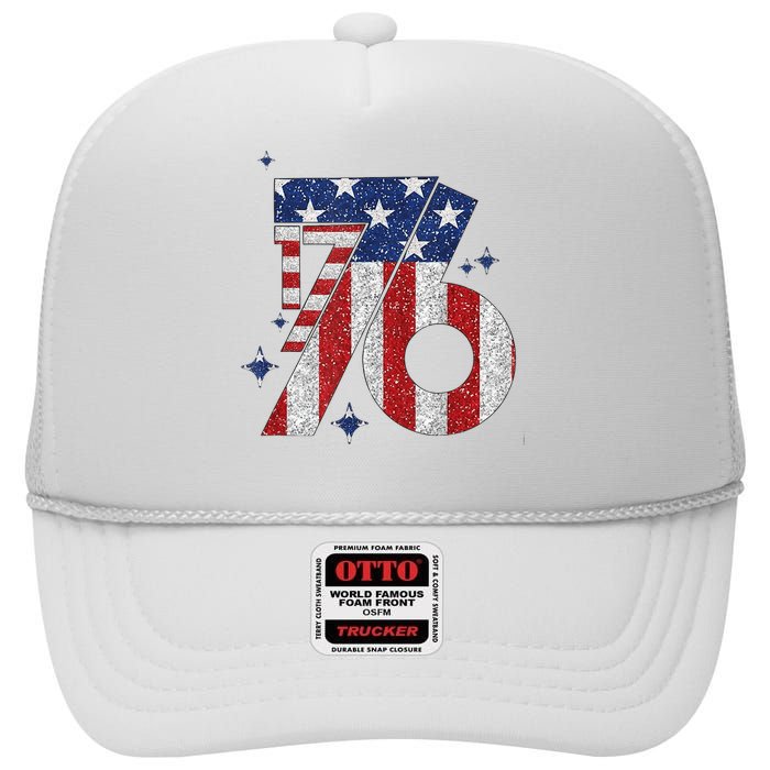 1776 America 4th Of July Usa Flag Fourth Of July High Crown Mesh Back Trucker Hat