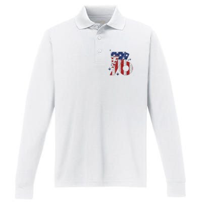 1776 America 4th Of July Usa Flag Fourth Of July Performance Long Sleeve Polo