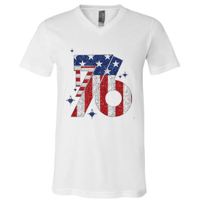 1776 America 4th Of July Usa Flag Fourth Of July V-Neck T-Shirt