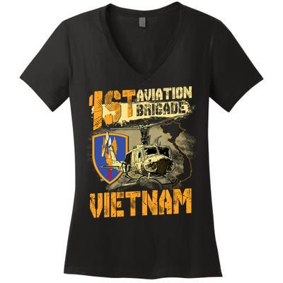 1st Aviation Brigade Vietnam Veteran Pilot  Door Gunner Women's V-Neck T-Shirt