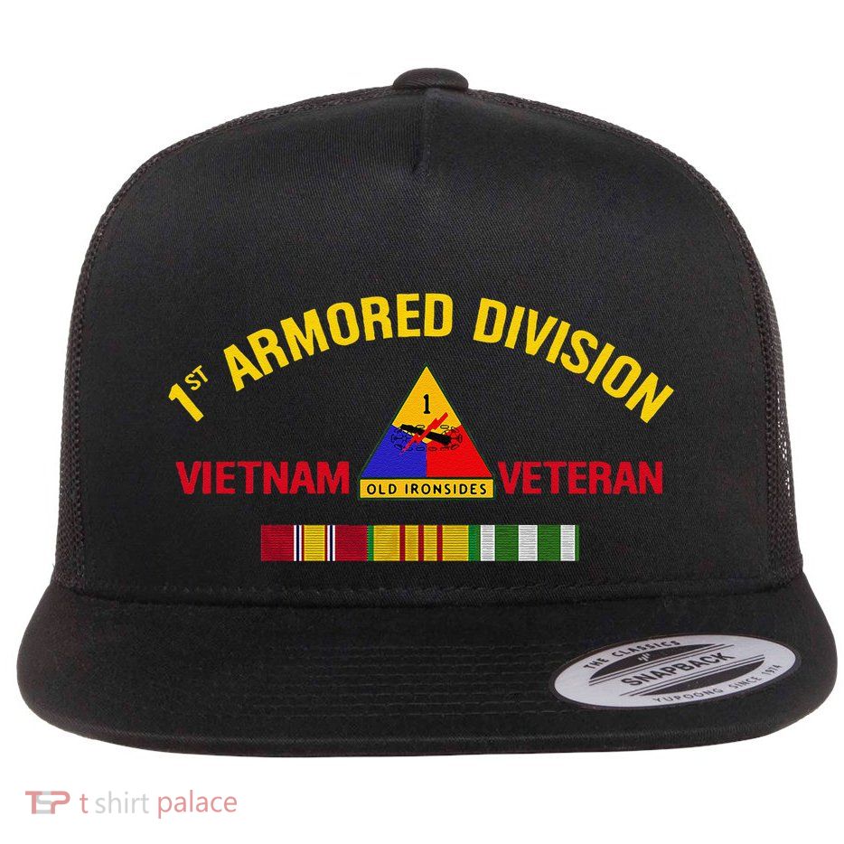 1st Armored Division Vietnam Veteran Old Ironsides Veteran Flat Bill Trucker Hat