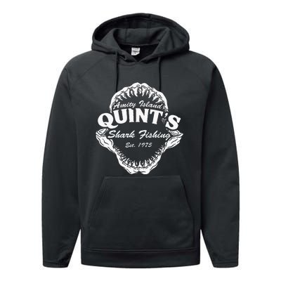 1975 Amity Island QuintS Shark Fishing Performance Fleece Hoodie