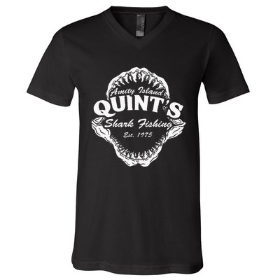 1975 Amity Island QuintS Shark Fishing V-Neck T-Shirt