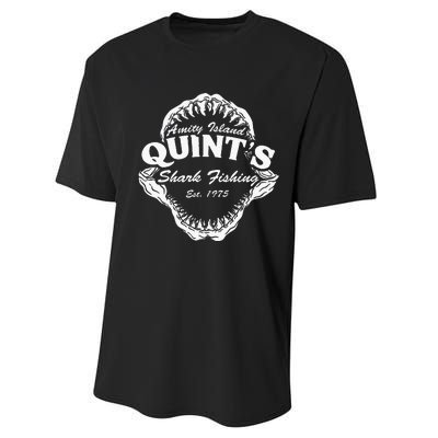 1975 Amity Island QuintS Shark Fishing Performance Sprint T-Shirt