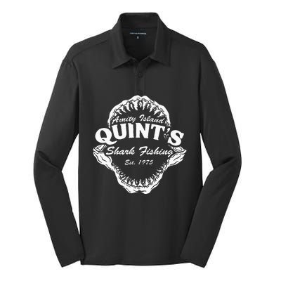 1975 Amity Island Quint's Shark Fishing Classic Retro Silk Touch Performance Long Sleeve Polo