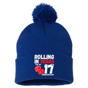 17Th Anniversary Married 17 Years Vegas Anniversary Trip Cute Gift Pom Pom 12in Knit Beanie