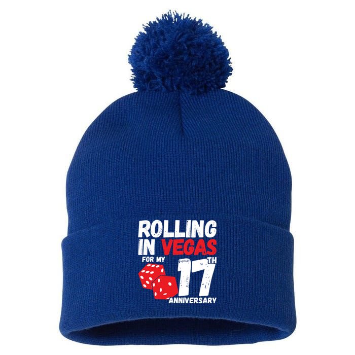 17Th Anniversary Married 17 Years Vegas Anniversary Trip Cute Gift Pom Pom 12in Knit Beanie