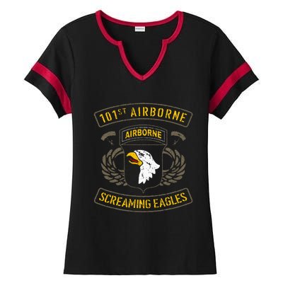 101st Airborne Paratrooper Army Veteran Vintage Ladies Halftime Notch Neck Tee