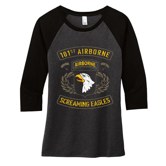 101st Airborne Paratrooper Army Veteran Vintage Women's Tri-Blend 3/4-Sleeve Raglan Shirt