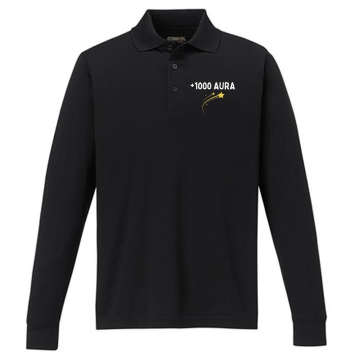 1000 Aura Plus 1000 Aura Points Meme Humor Performance Long Sleeve Polo