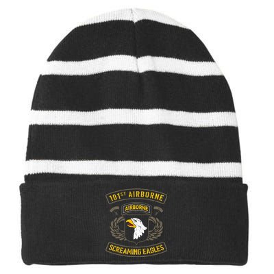 101st Airborne Paratrooper Army Veteran Vintage Striped Beanie with Solid Band