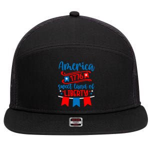 1776 America Sweet Land Of Liberty 4th Of July Patriotic Gift 7 Panel Mesh Trucker Snapback Hat