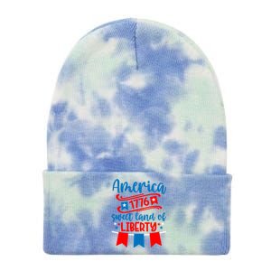 1776 America Sweet Land Of Liberty 4th Of July Patriotic Gift Tie Dye 12in Knit Beanie