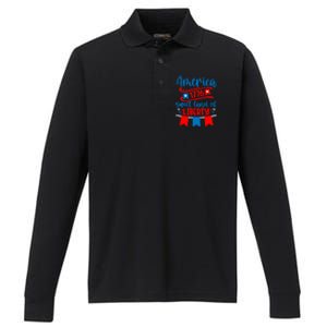 1776 America Sweet Land Of Liberty 4th Of July Patriotic Gift Performance Long Sleeve Polo