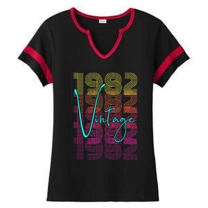 1982 Birthday Ladies Halftime Notch Neck Tee