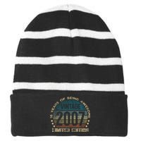 16th Birthday 16 Year Old Limited Edition Gifts Vintage 2007 Striped Beanie with Solid Band