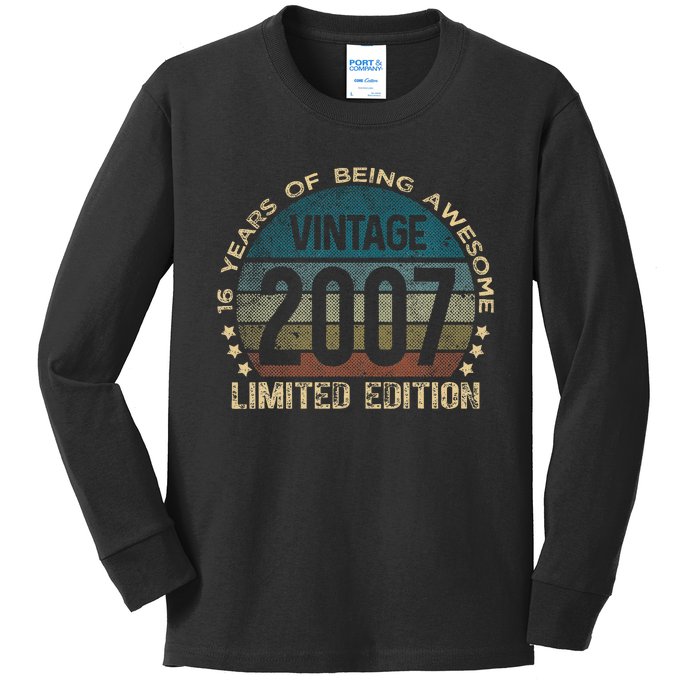 16th Birthday 16 Year Old Limited Edition Gifts Vintage 2007 Kids Long Sleeve Shirt