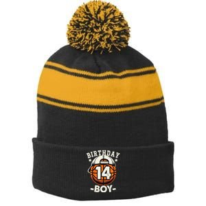 14th Birthday 14 Year Old Basketball Theme Decorations Stripe Pom Pom Beanie