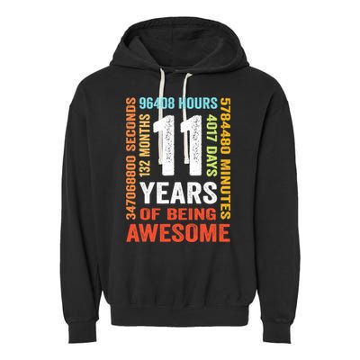 11th Birthday 11 Years Old Vintage Retro 132 Months Garment-Dyed Fleece Hoodie