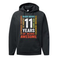 11th Birthday 11 Years Old Vintage Retro 132 Months Performance Fleece Hoodie