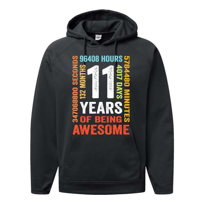 11th Birthday 11 Years Old Vintage Retro 132 Months Performance Fleece Hoodie