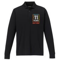 11th Birthday 11 Years Old Vintage Retro 132 Months Performance Long Sleeve Polo