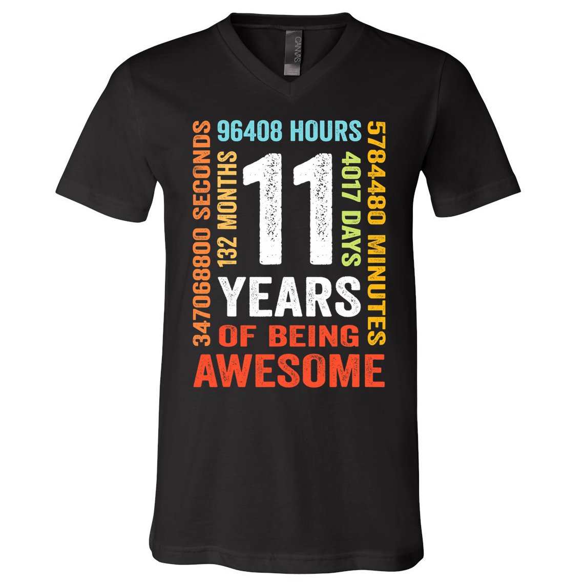 11th Birthday 11 Years Old Vintage Retro 132 Months V-Neck T-Shirt