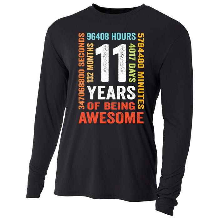 11th Birthday 11 Years Old Vintage Retro 132 Months Cooling Performance Long Sleeve Crew