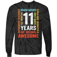 11th Birthday 11 Years Old Vintage Retro 132 Months Tie-Dye Long Sleeve Shirt