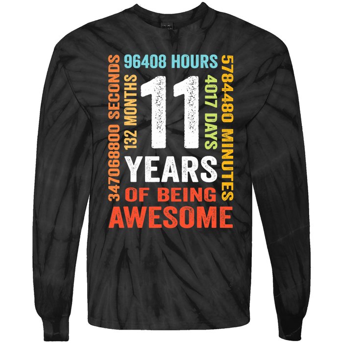 11th Birthday 11 Years Old Vintage Retro 132 Months Tie-Dye Long Sleeve Shirt