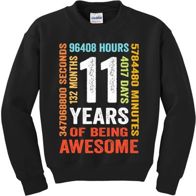 11th Birthday 11 Years Old Vintage Retro 132 Months Kids Sweatshirt