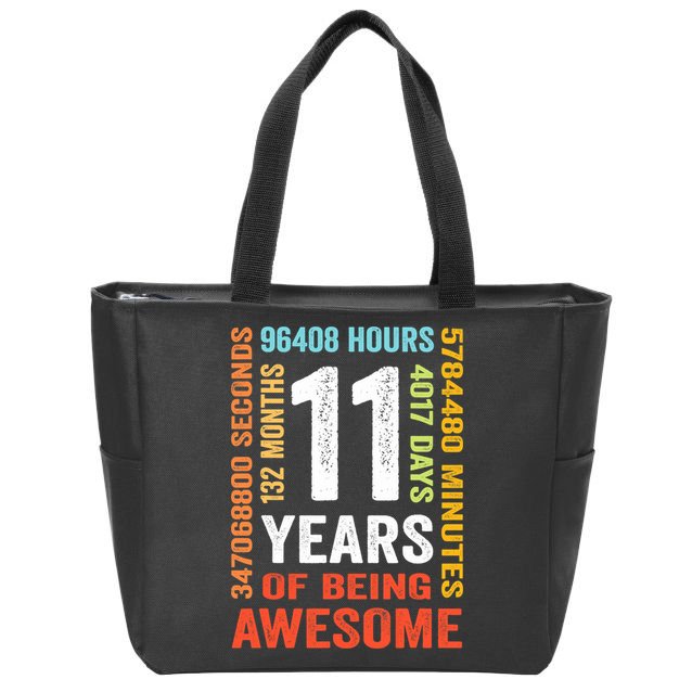 11th Birthday 11 Years Old Vintage Retro 132 Months Zip Tote Bag