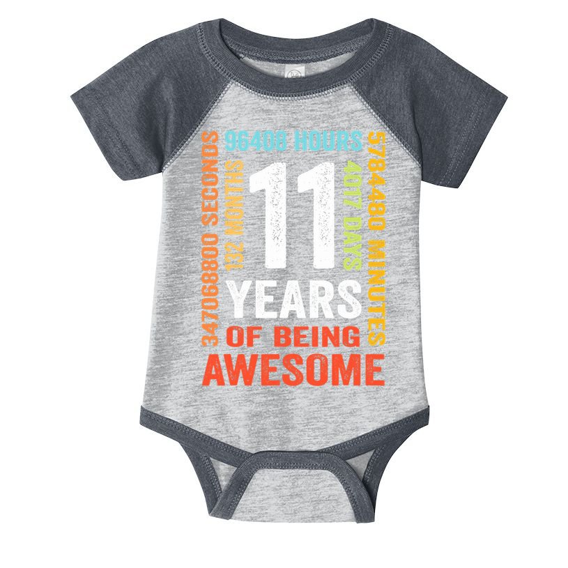 11th Birthday 11 Years Old Vintage Retro 132 Months Infant Baby Jersey Bodysuit