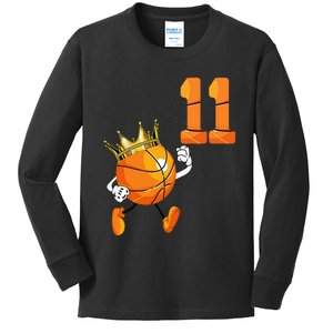 11th Birthday 11 Years Old Basketball Lover Theme Party Kids Long Sleeve Shirt