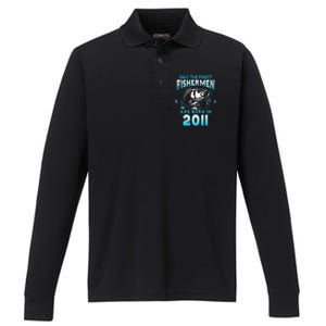 10th Birthday 10 Years Old Funny Fishing Since 2011 Performance Long Sleeve Polo