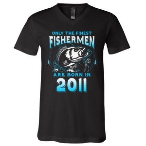 10th Birthday 10 Years Old Funny Fishing Since 2011 V-Neck T-Shirt