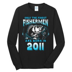 10th Birthday 10 Years Old Funny Fishing Since 2011 Tall Long Sleeve T-Shirt