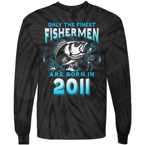 10th Birthday 10 Years Old Funny Fishing Since 2011 Tie-Dye Long Sleeve Shirt