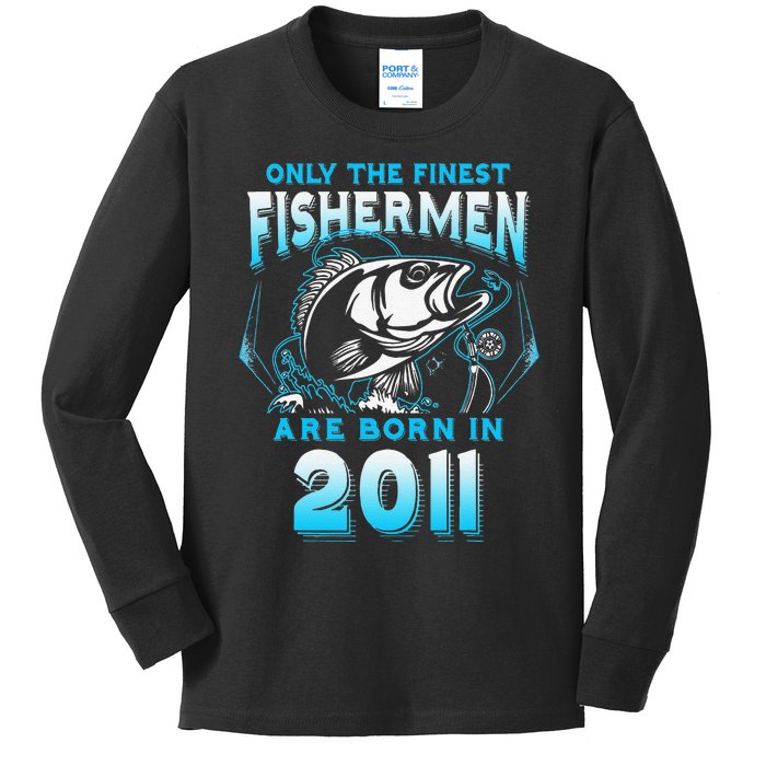 10th Birthday 10 Years Old Funny Fishing Since 2011 Kids Long Sleeve Shirt