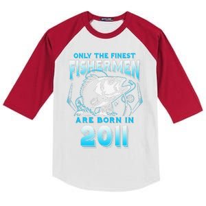 10th Birthday 10 Years Old Funny Fishing Since 2011 Kids Colorblock Raglan Jersey