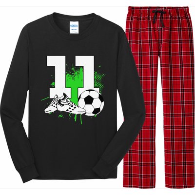 11th Birthday 11 Year Old Soccer Player Birthday Party Long Sleeve Pajama Set