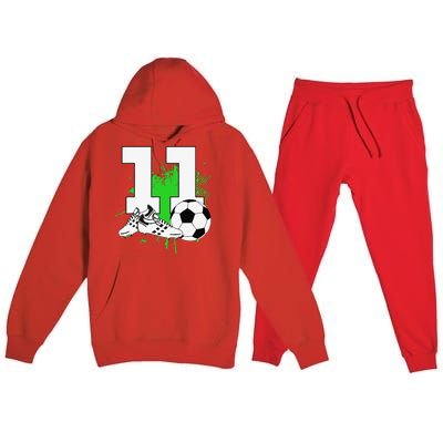 11th Birthday 11 Year Old Soccer Player Birthday Party Premium Hooded Sweatsuit Set