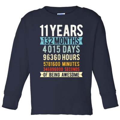 11th Birthday 11 Years Old Vintage Retro 132 Months Shirt Toddler Long Sleeve Shirt