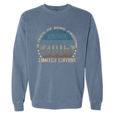 18th Birthday 18 Year Old Limited Edition Gifts Vintage 2005 Garment-Dyed Sweatshirt