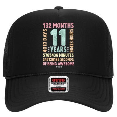 11th Birthday 11 Years Old Vintage Retro 11 Yr Old High Crown Mesh Back Trucker Hat