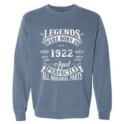 100 Birthday 1922 Gift Vintage 100 Birthday Garment-Dyed Sweatshirt