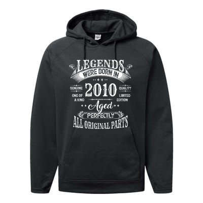 14th Birthday 14 Years Old Vintage Legends Born In 2010 Performance Fleece Hoodie